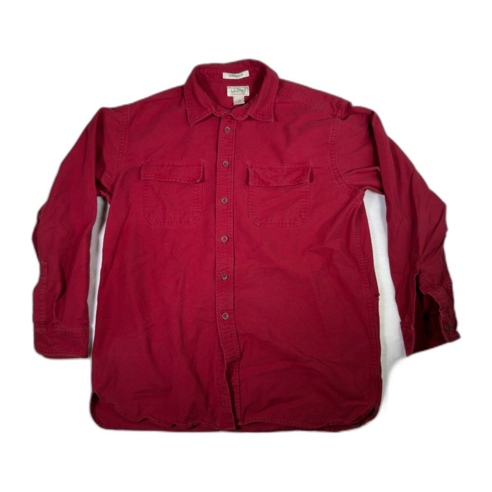 L.L. Bean Chamois Cloth Shirt Mens L Red Traditional Fit Long Sleeve Button Up